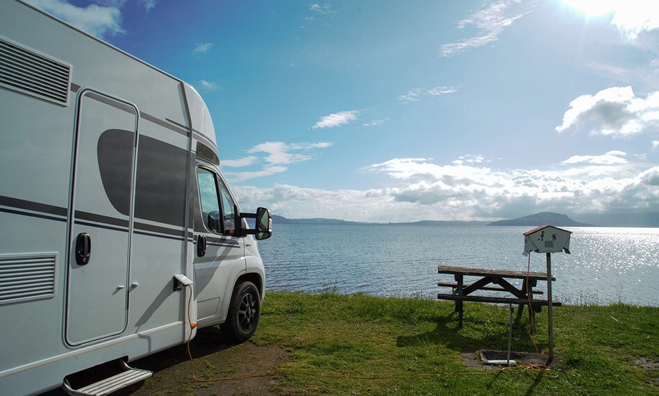 Camping by beach plugged in