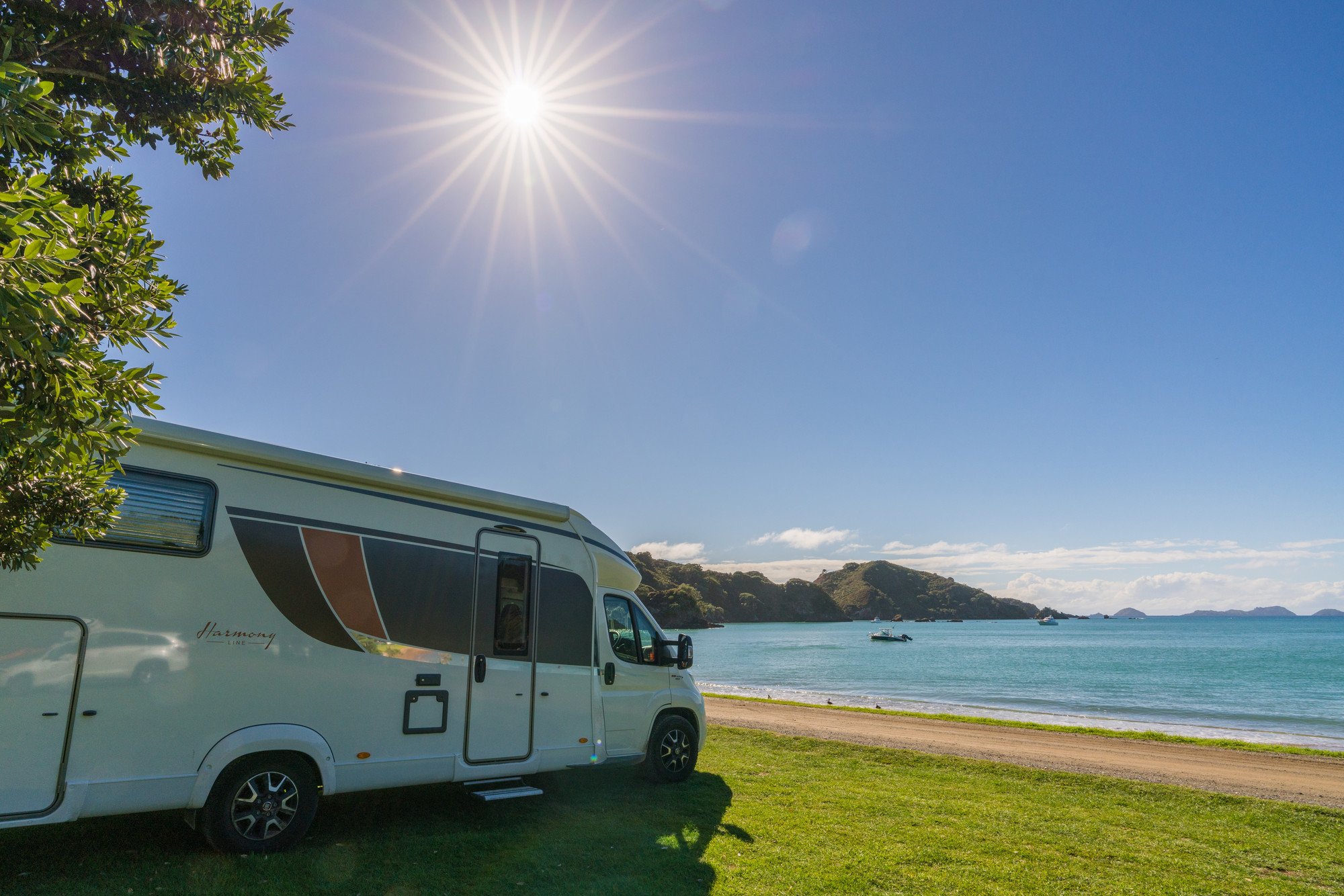 Motorhome on a sunny day by a North Island beach