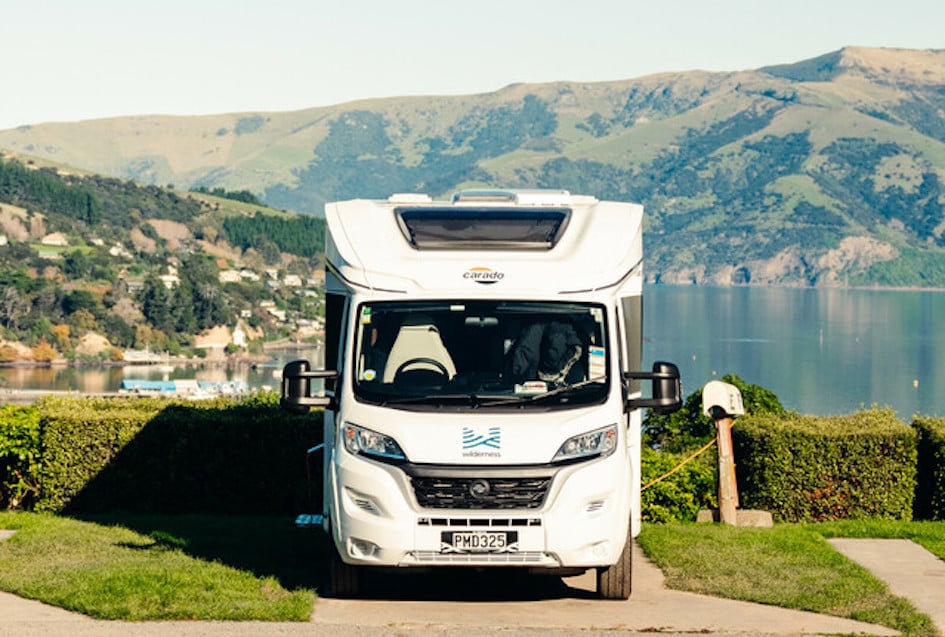 Motorhome parked up charging power in Akaroa