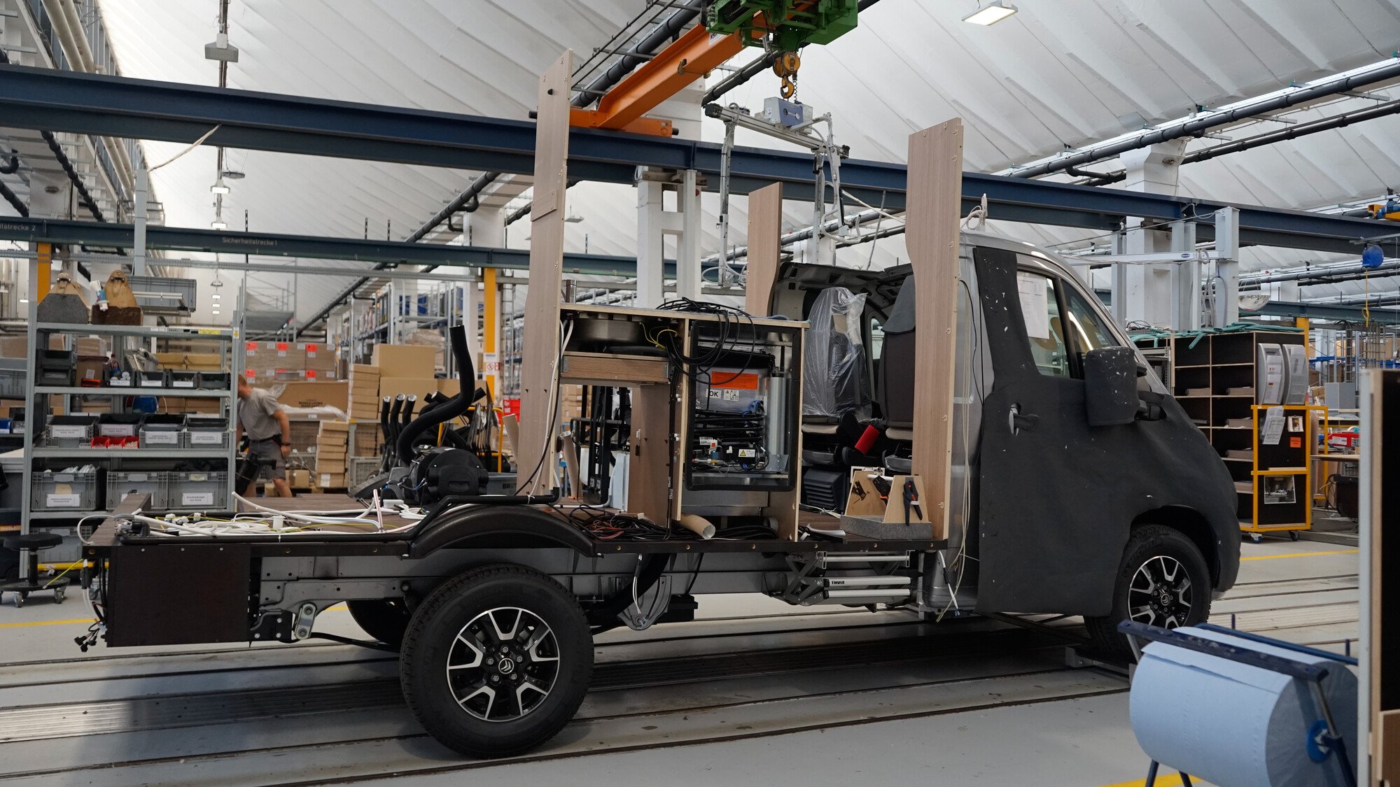 A Carado motorhome being constructed in the factory