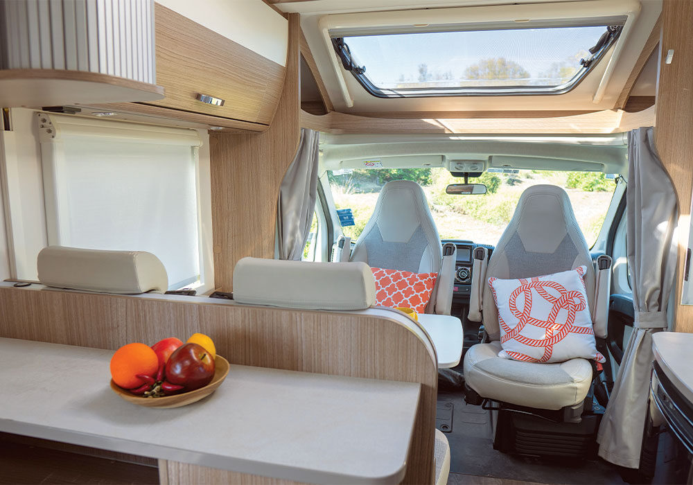 Carado T135 front cab is screened by curtains instead of cab window blinds