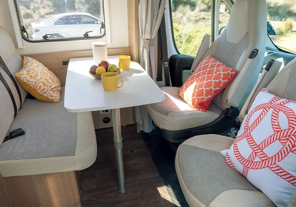 Carado T135 sliding lounge table can be stowed away for safer travel