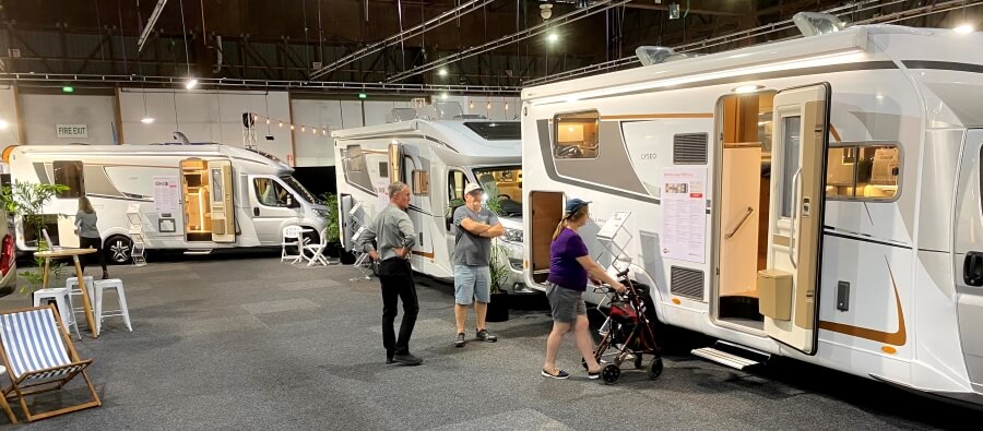 Covi Supershow 2021 attendees inspecting Burstner motorhome