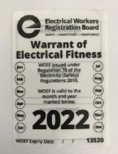 Warrant of Electrical Fitness (WoEF) sticker