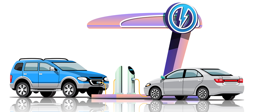 electric cars being charged graphic