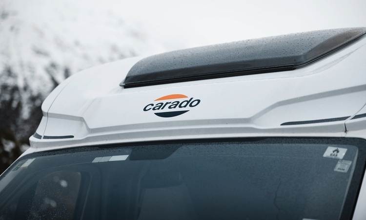 A Carado logo on a Carado motorhome