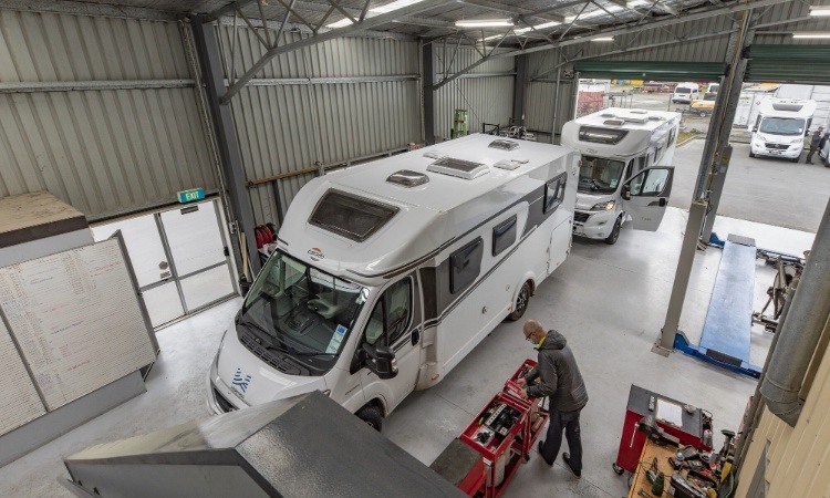 Carado motorhomes in a workshop