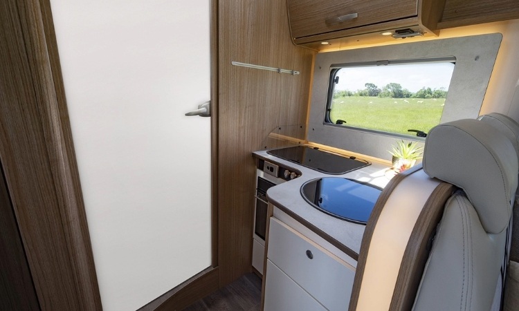 L-shaped kitchen in a Carado motorhome