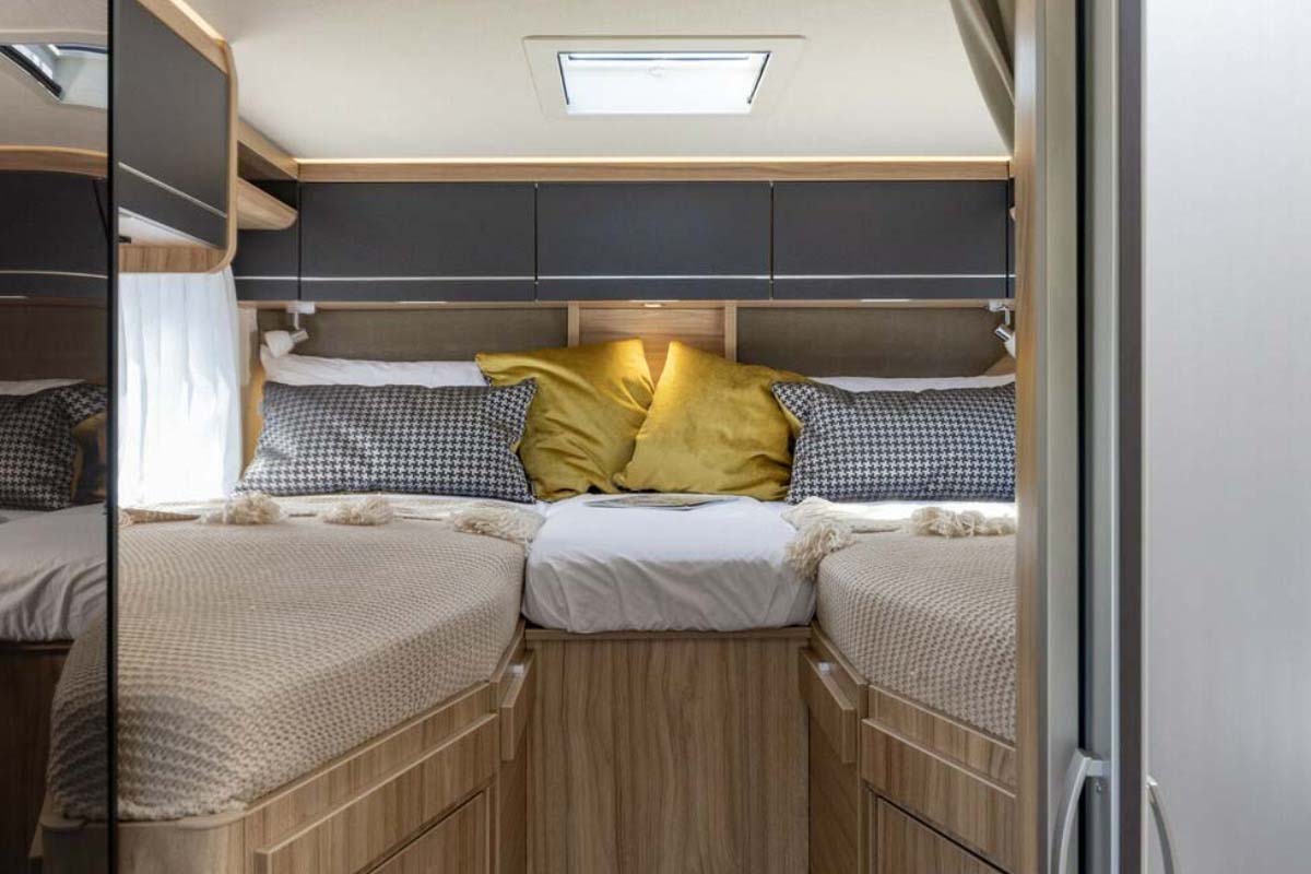 Fixed Twin Bed Setup in a HYMER