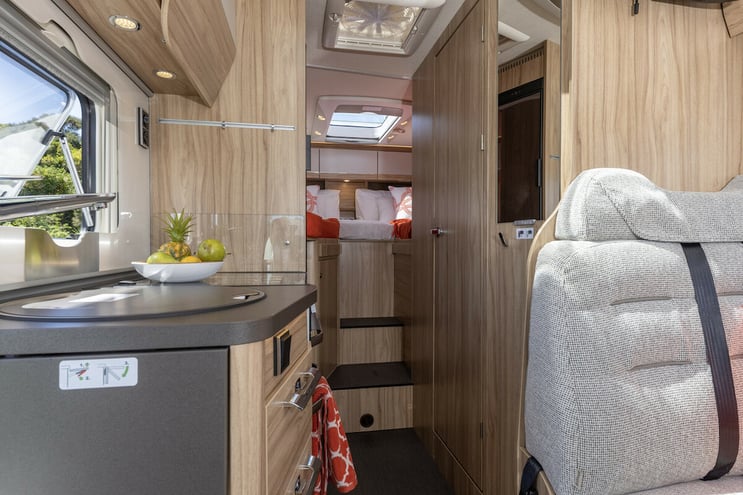 The interior layout of a Hymer motorhome