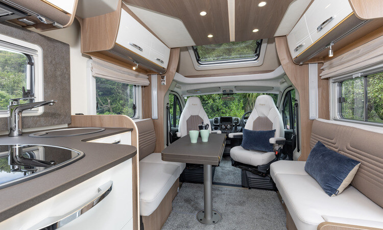 Versatile couch-couch design in a Bürstner motorhome