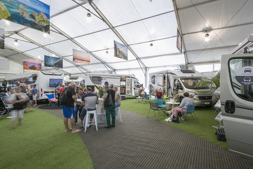 Motorhome buyers at a motorhome show