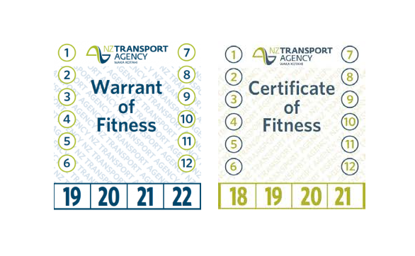 Warrant of fitness and certificate of fitness label front
