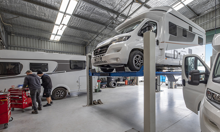 motorhome servicing in workshop