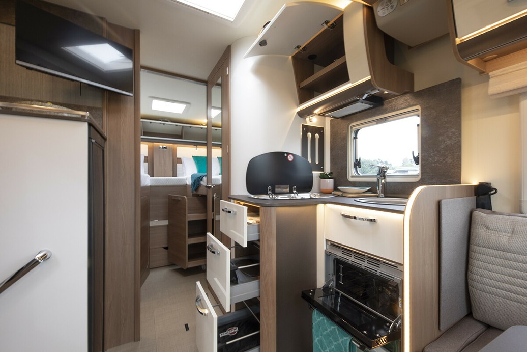 Cupboards and drawers in a motorhome