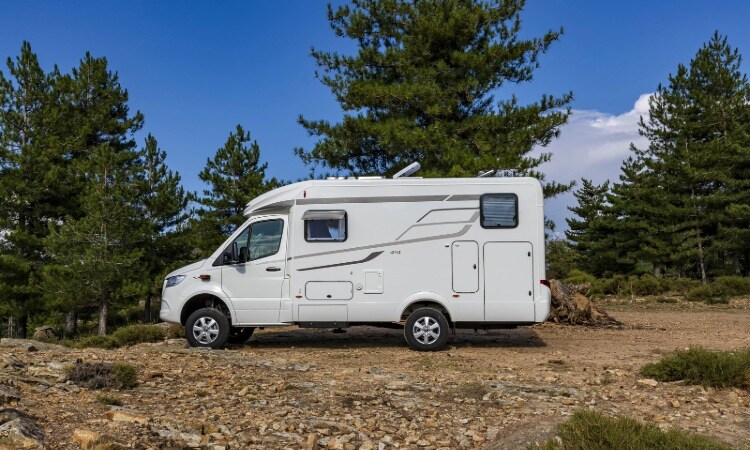 A four wheel drive HYMER motorhome parked up in the outdoor