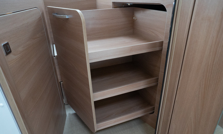 The underbed  storage space of a Burstner Lyseo TD727 motorhome 