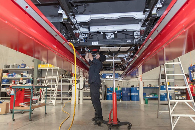 Motorhome being checked by a mechanic