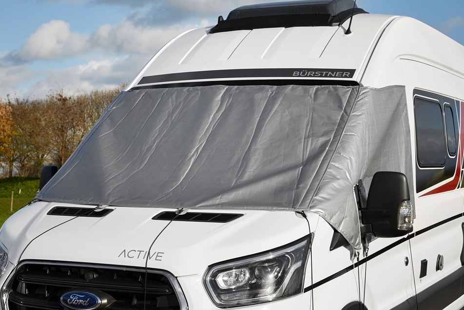 Windscreen cover on a motorhome