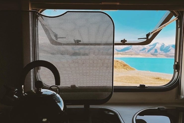 An insect screen inside a motorhome