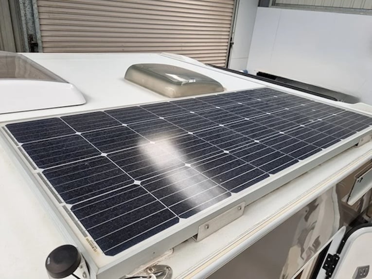 Solar panels on a motorhome roof