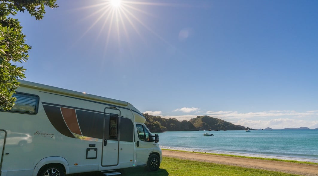 Summer at the beach in a motorhome