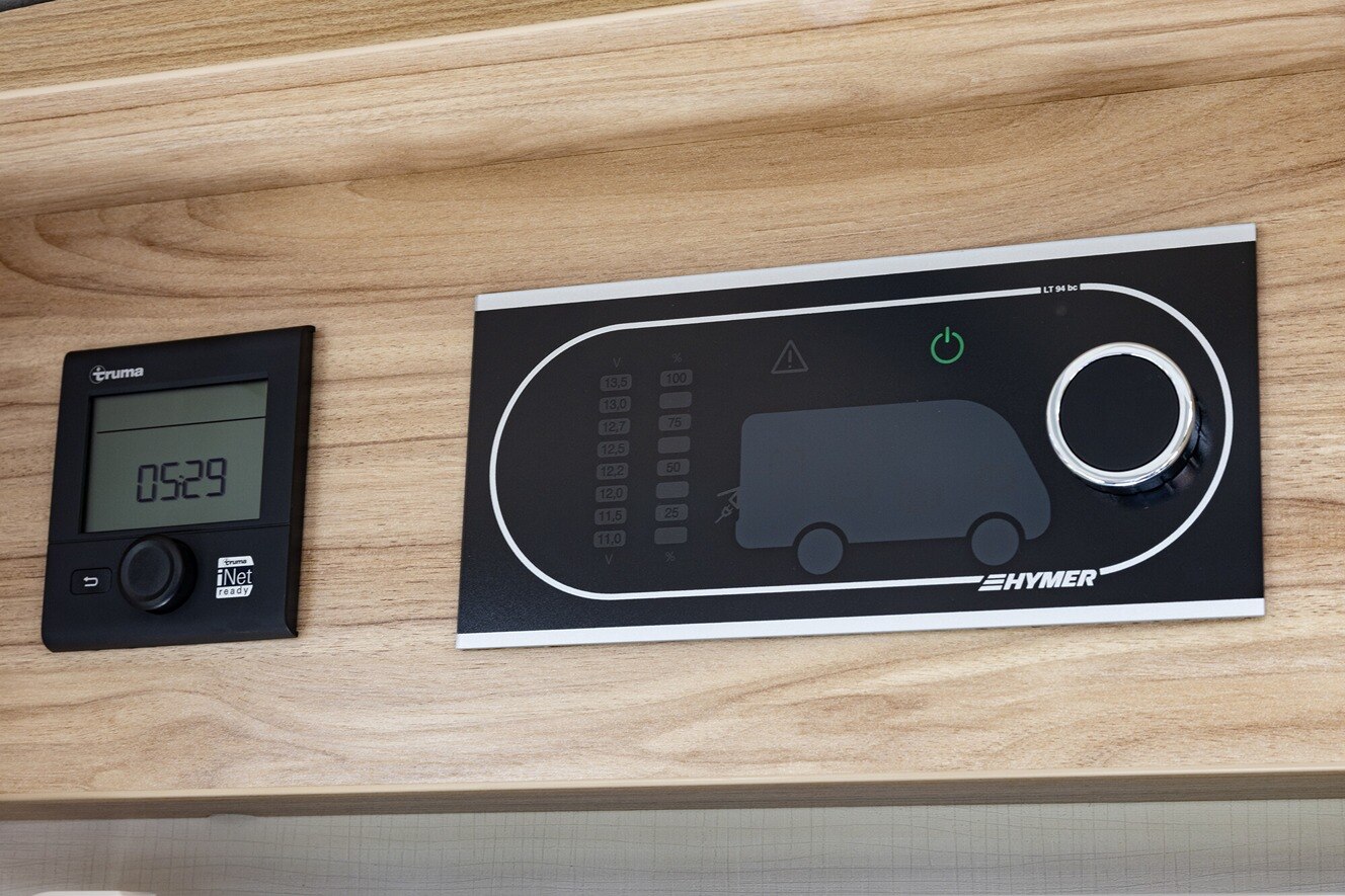 A HYMER motorhome battery panel