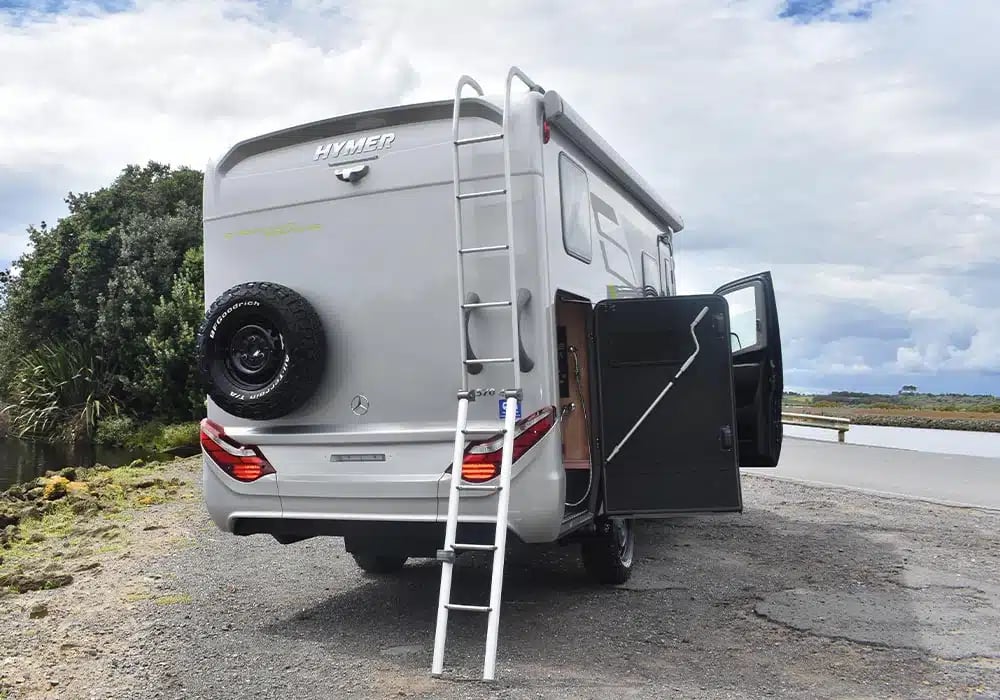 The built-in rooftop ladder is a clever folding design for easy access