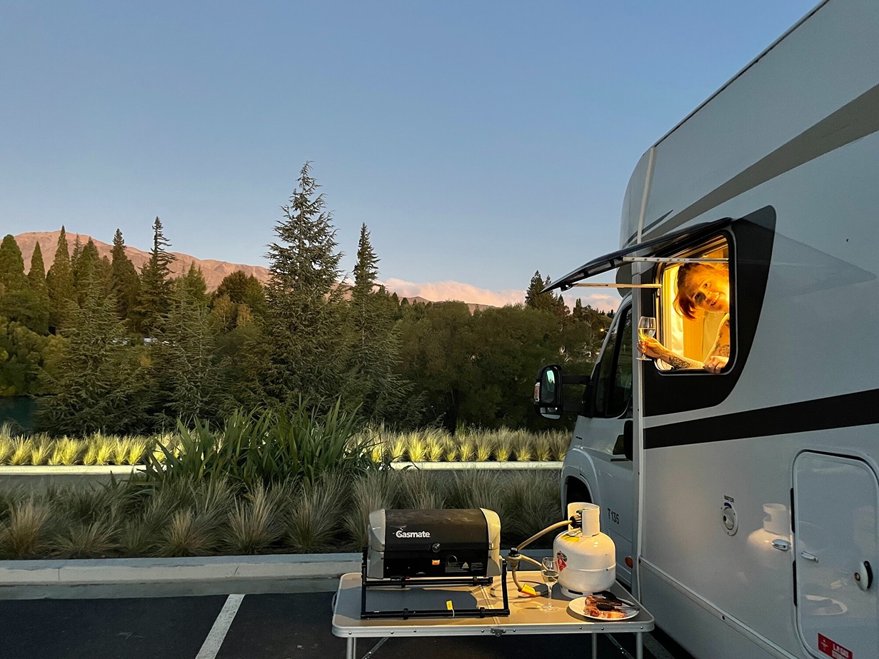 Barbecue outside a motorhome