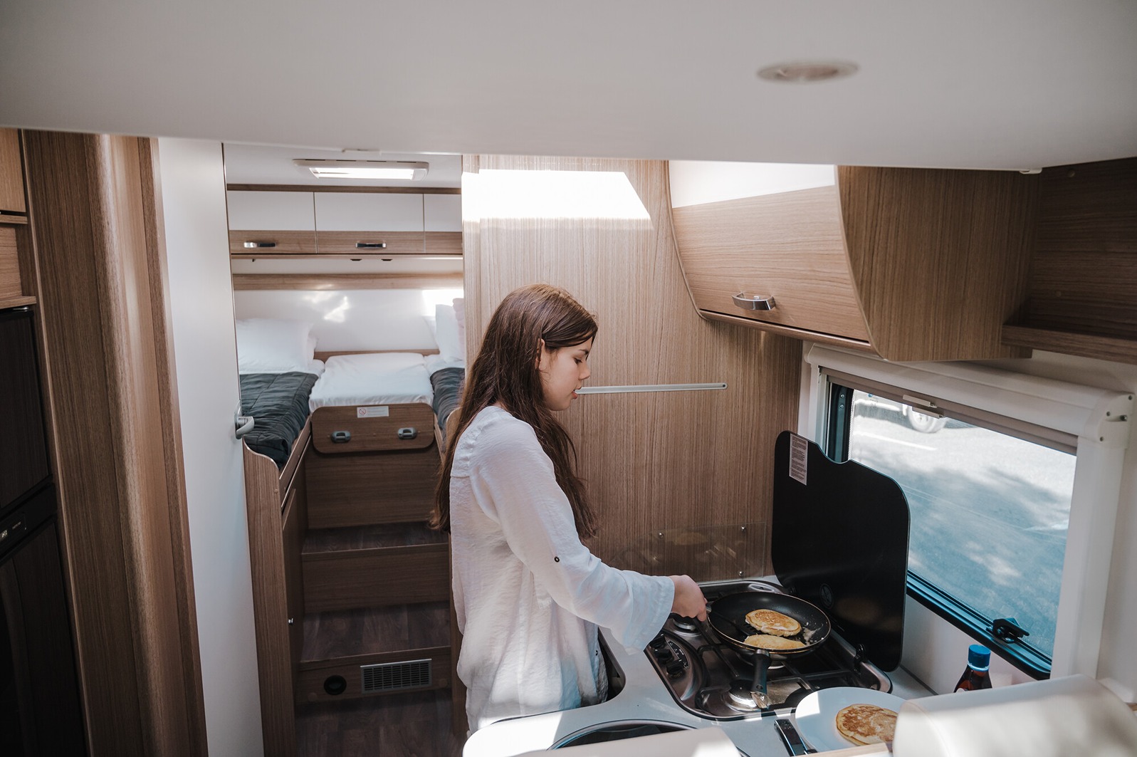 Cooking in a motorhome with good lighting