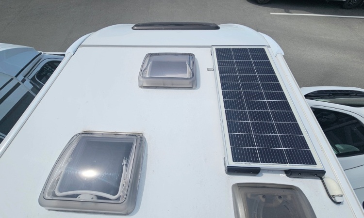 Solar panel installed on a motorhome rooftop