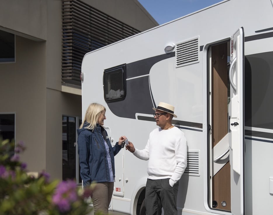 Handing over the keys for a newly bought motorhome
