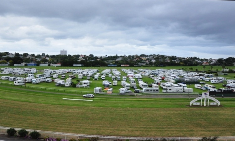 Motorhomes parked up near a motorhome show