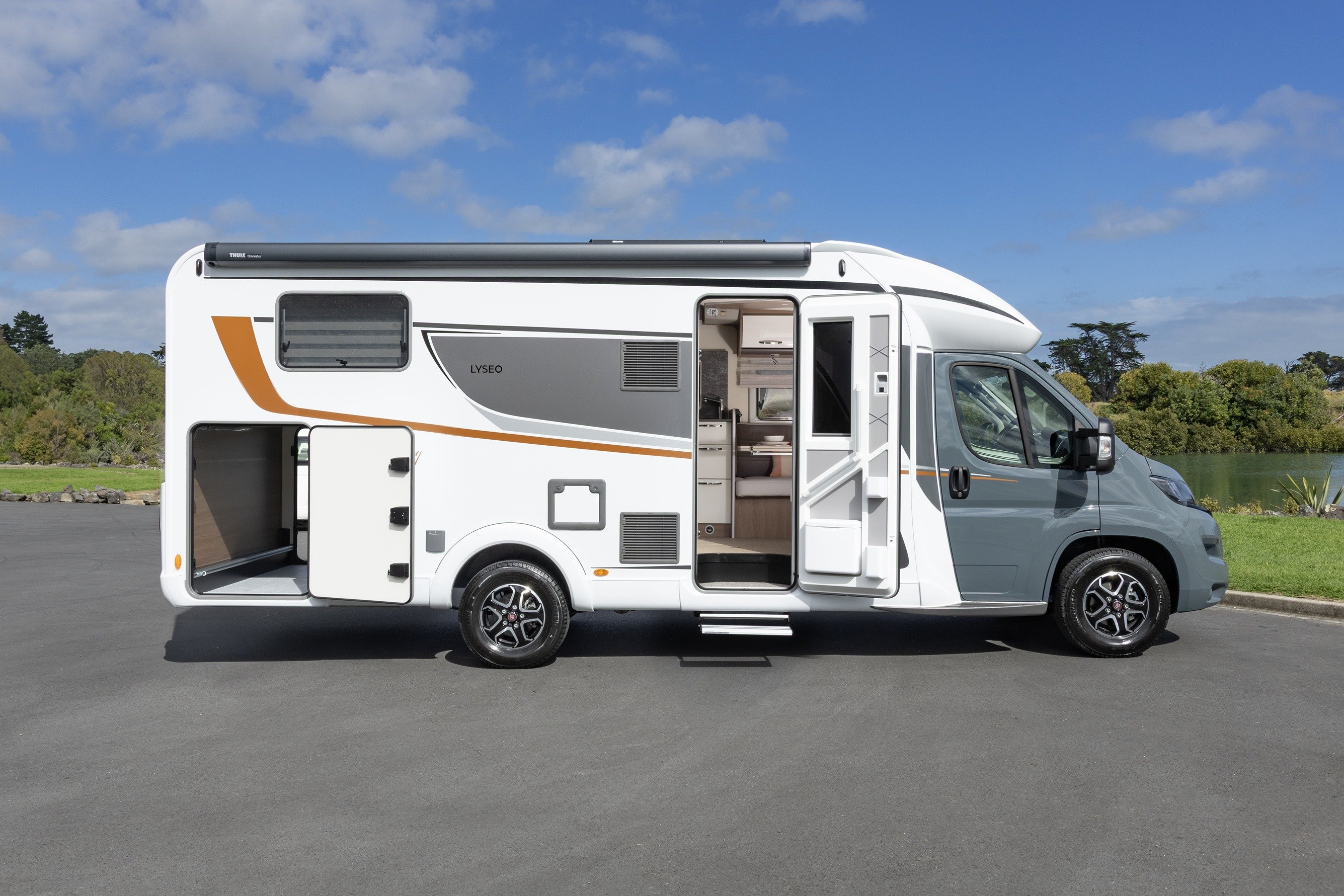 Wilderness 2025 Lyseo TD727 motorhome exterior right side doors open