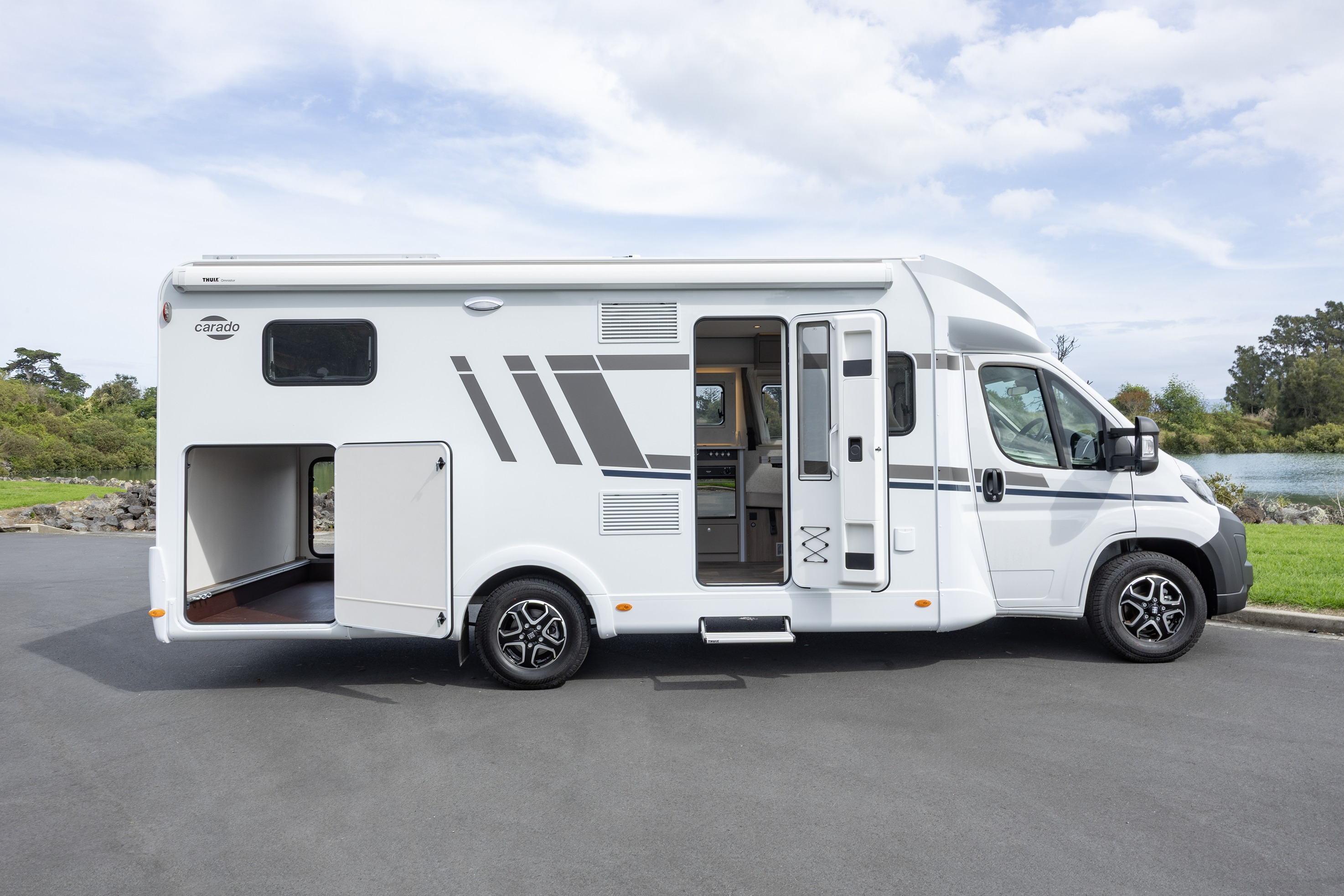 Wilderness 2025 Carado T457 Exterior right doors open