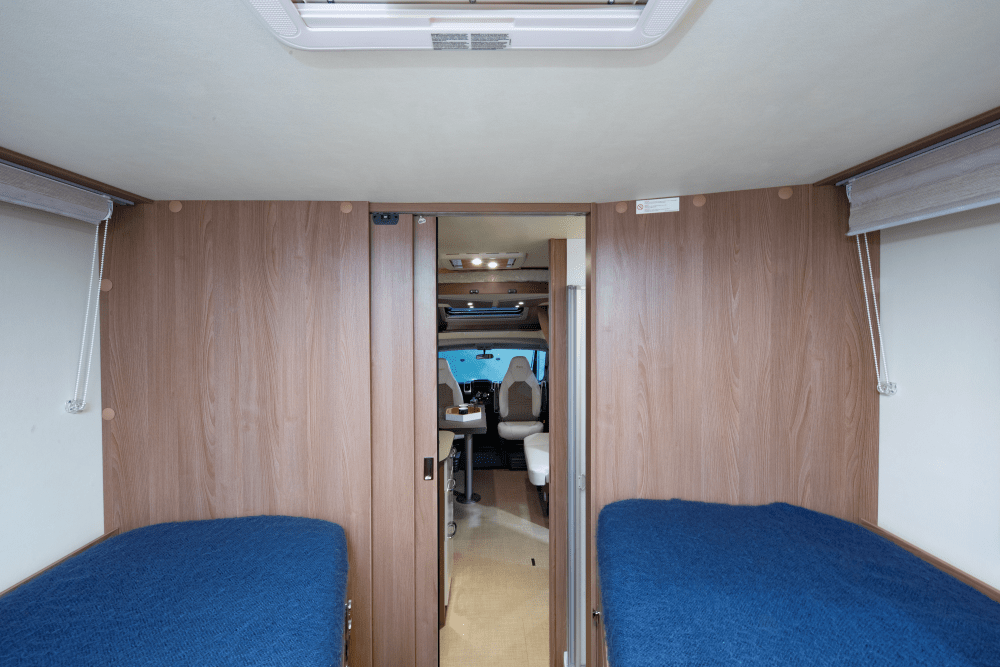 Wilderness 2021 Lyseo TD727 motorhome interior bedroom look through