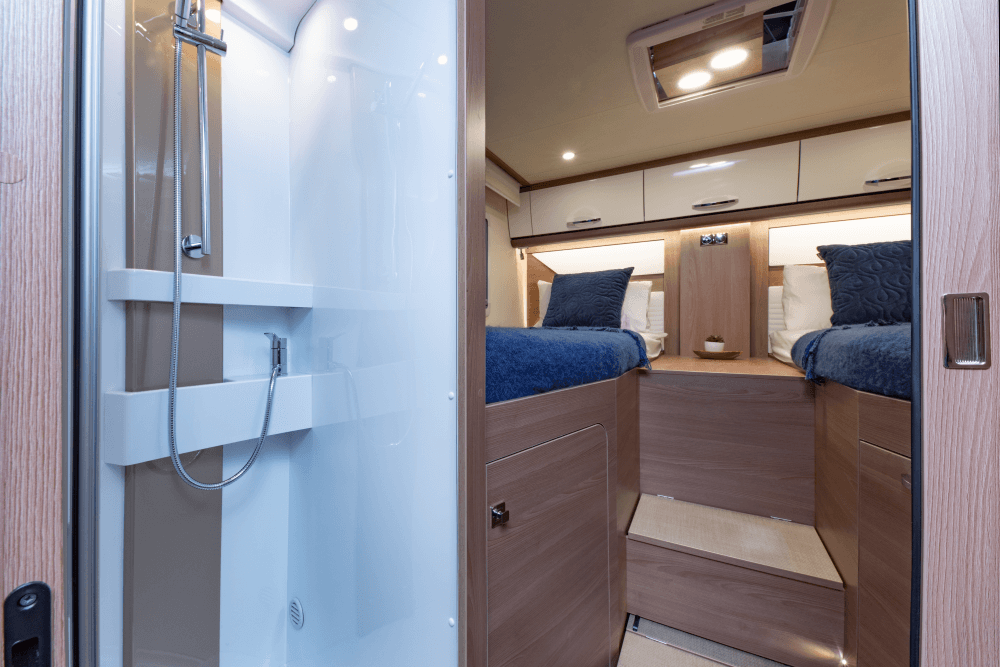 Wilderness 2021 Lyseo TD727 motorhome interior shower and beds