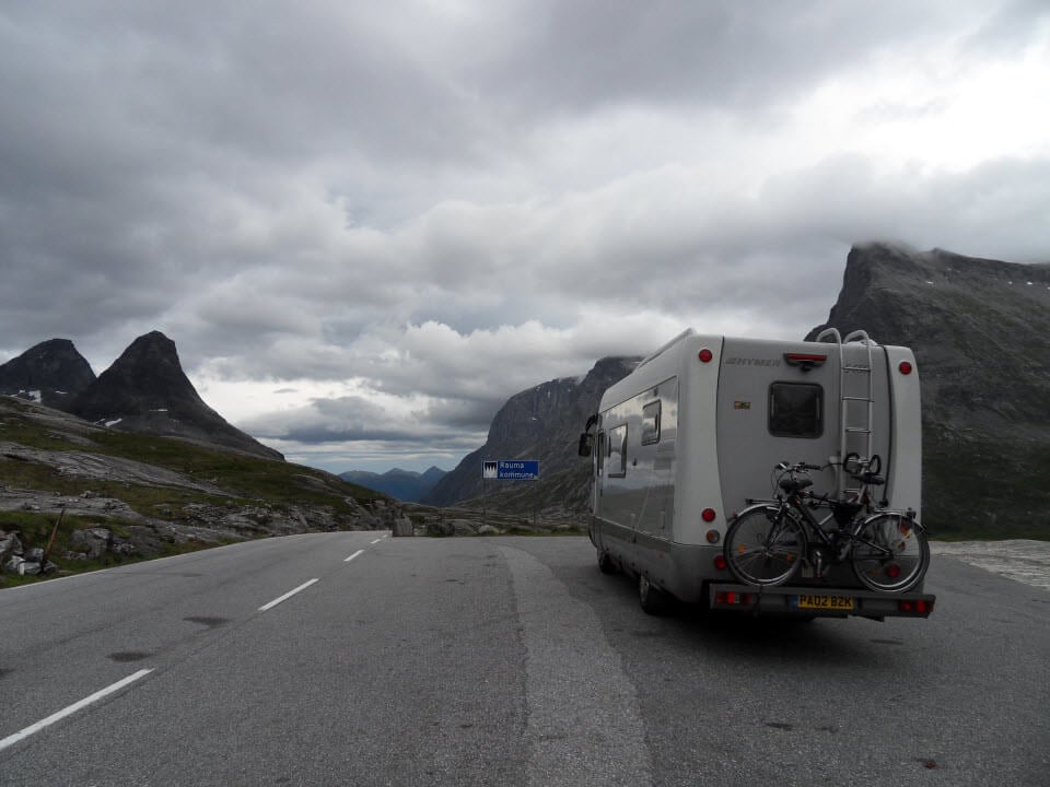 HYMER motorhome parked next to the mountains